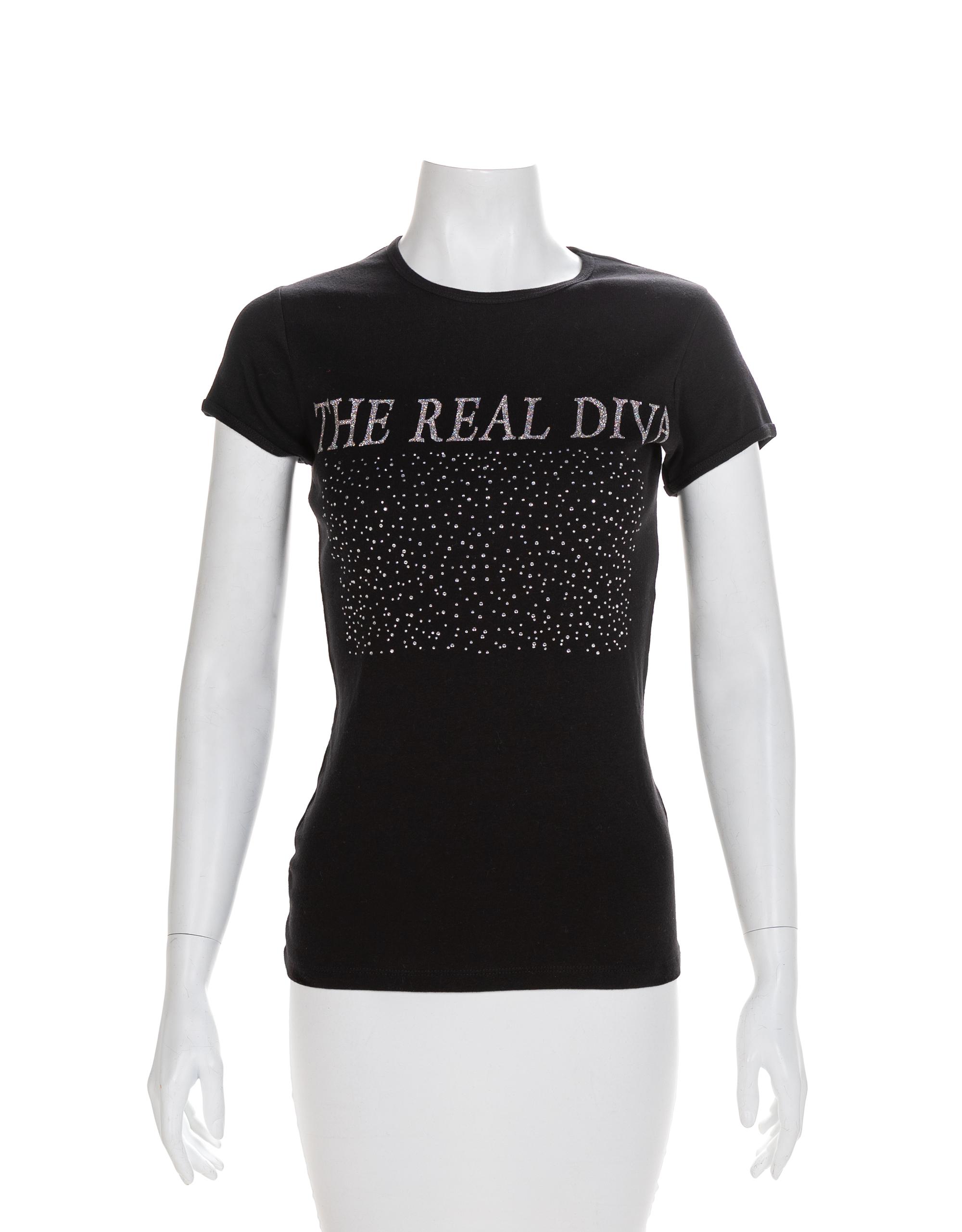 LSO Design Black Leather Corset and 'The Real Diva' T-Shirt, 1990-2000s Corset: No size label; Shirt: Small