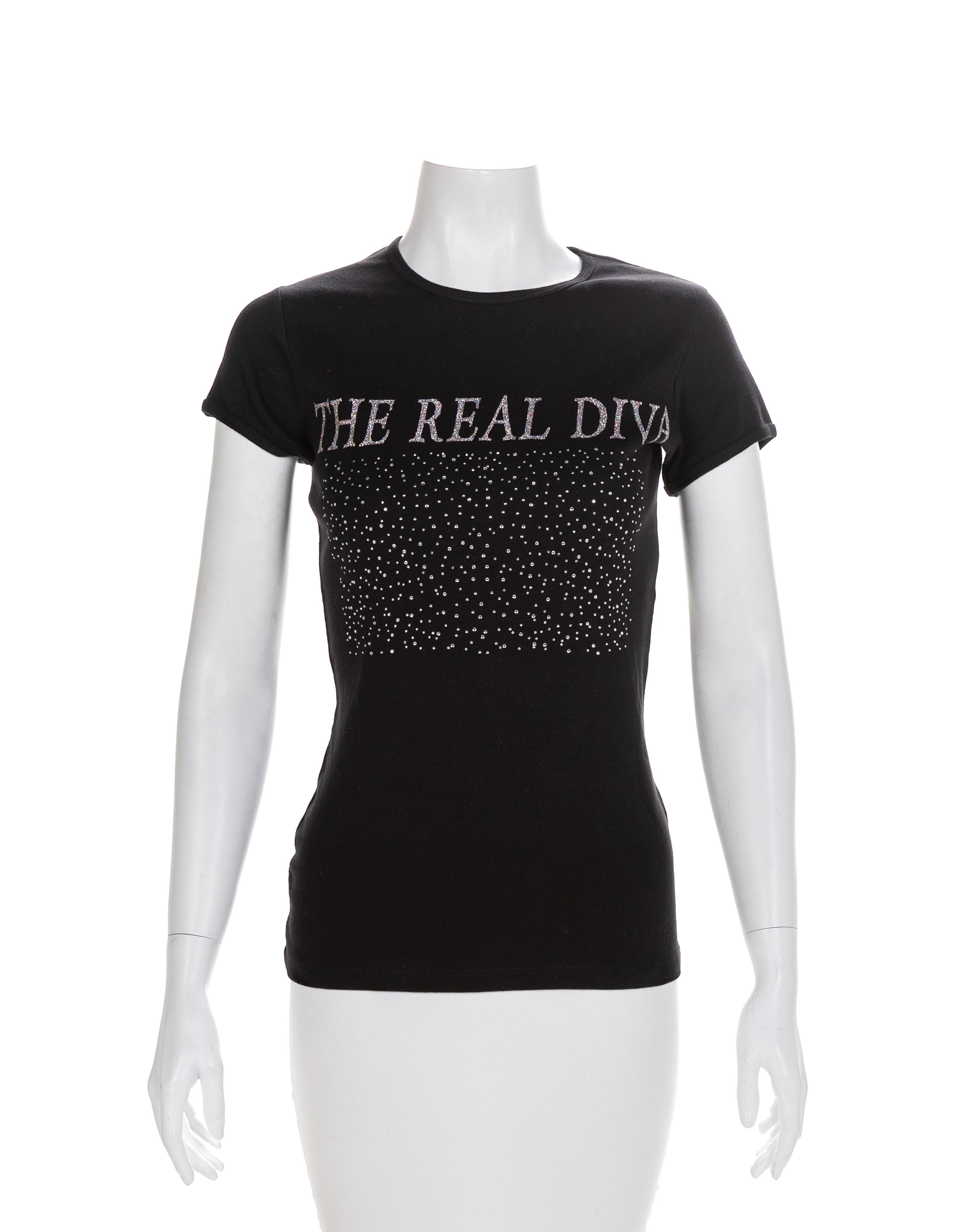 LSO Design Black Leather Corset and 'The Real Diva' T-Shirt, 1990-2000s Corset: No size label; Shirt: Small