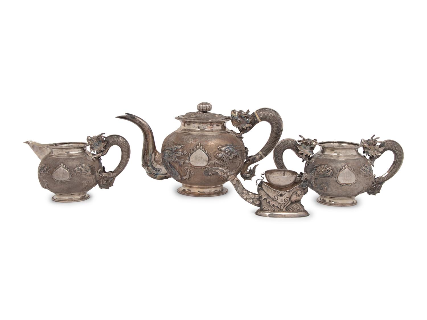 Four Chinese and Vietnamese Export Silver Tea Wares