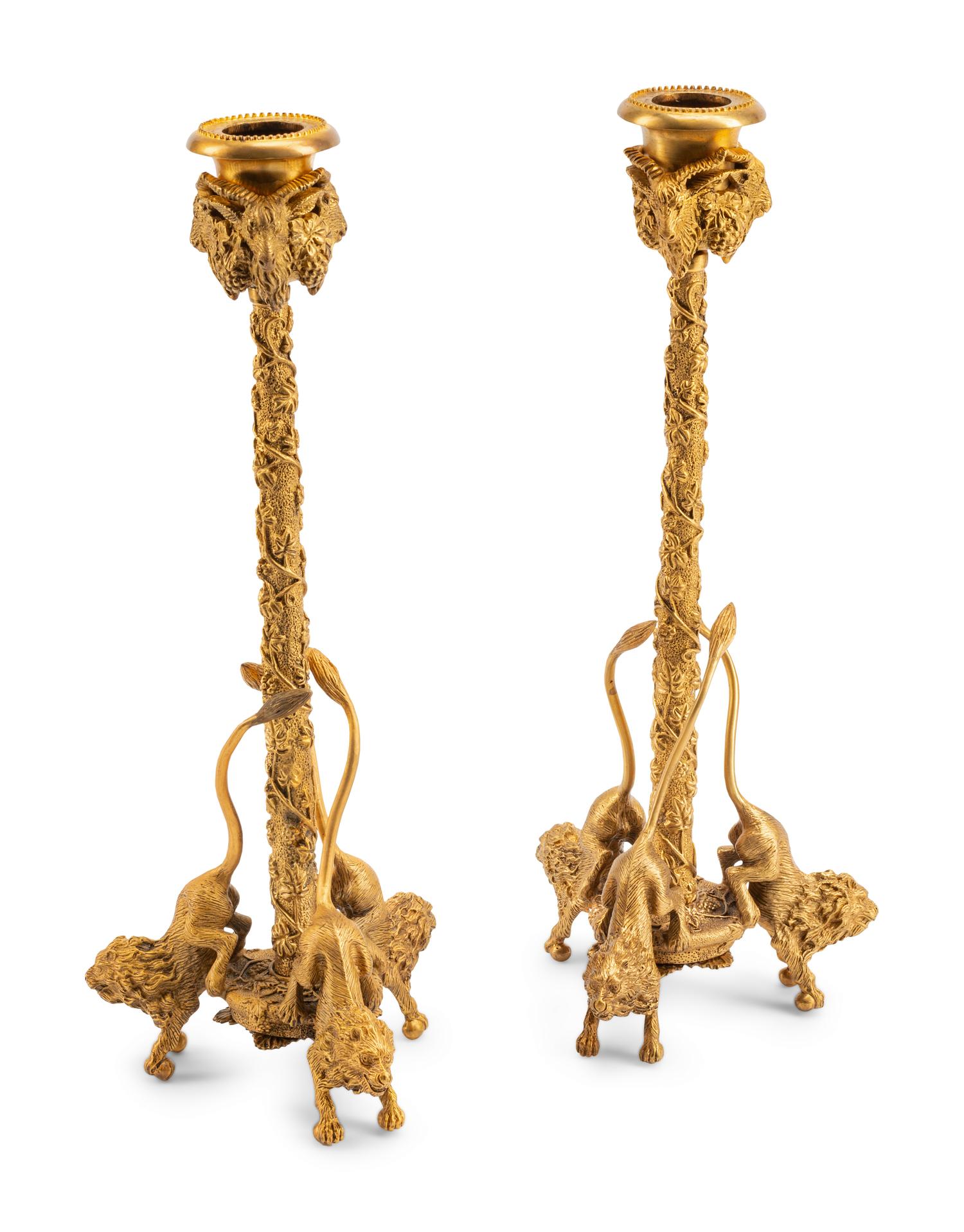 A Pair of Neoclassical Style Gilt Bronze Candlesticks