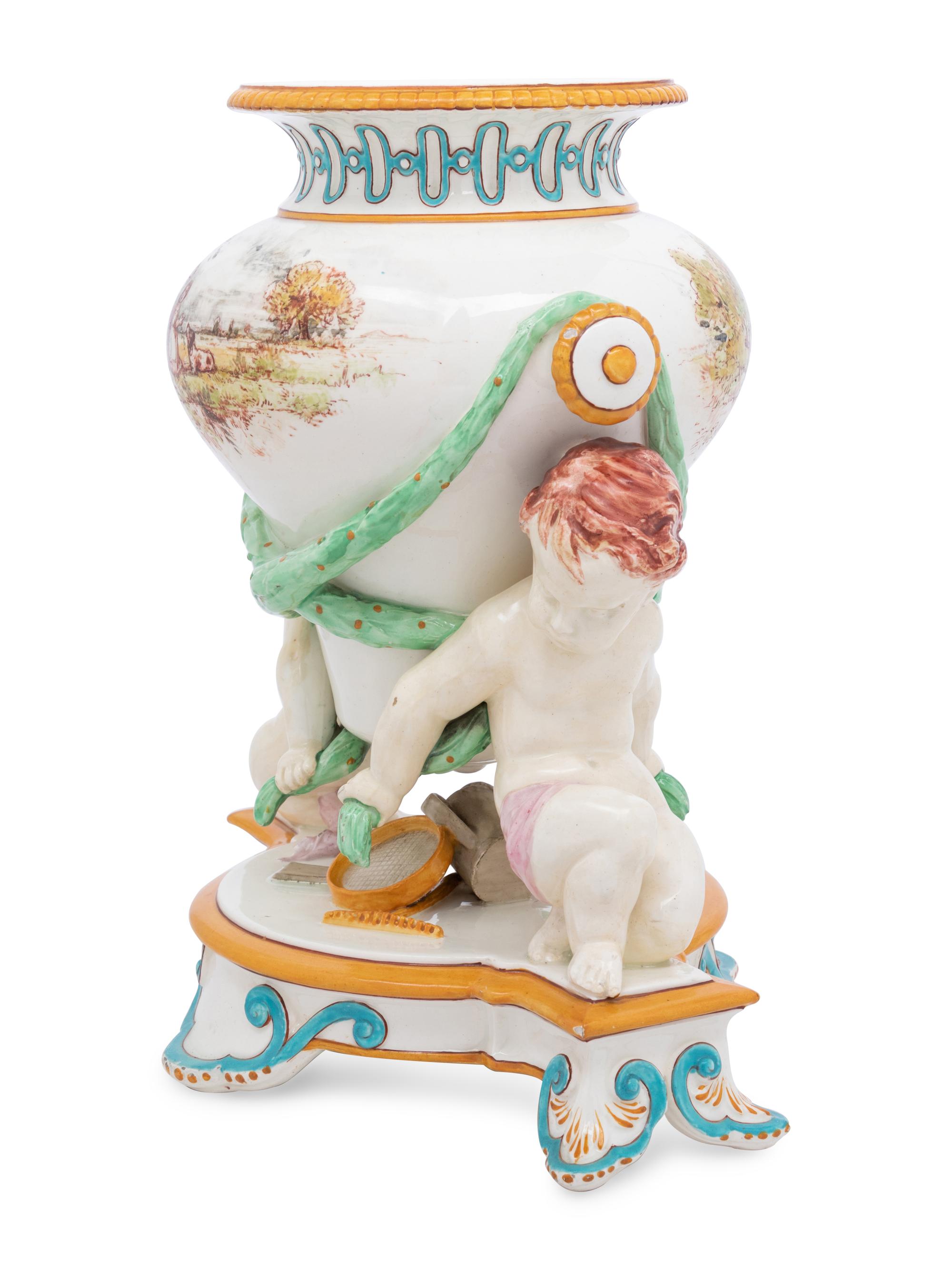 A Wedgwood Majolica Figural Vase