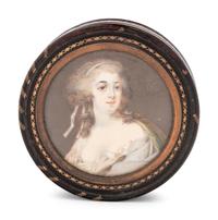 A Continental Gilt Metal Mounted and Portrait Miniature Inset Tortoiseshell Snuff Box