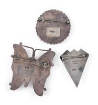Zuni and Chiricahua Apache Silver Pins / Brooches, with Inlay