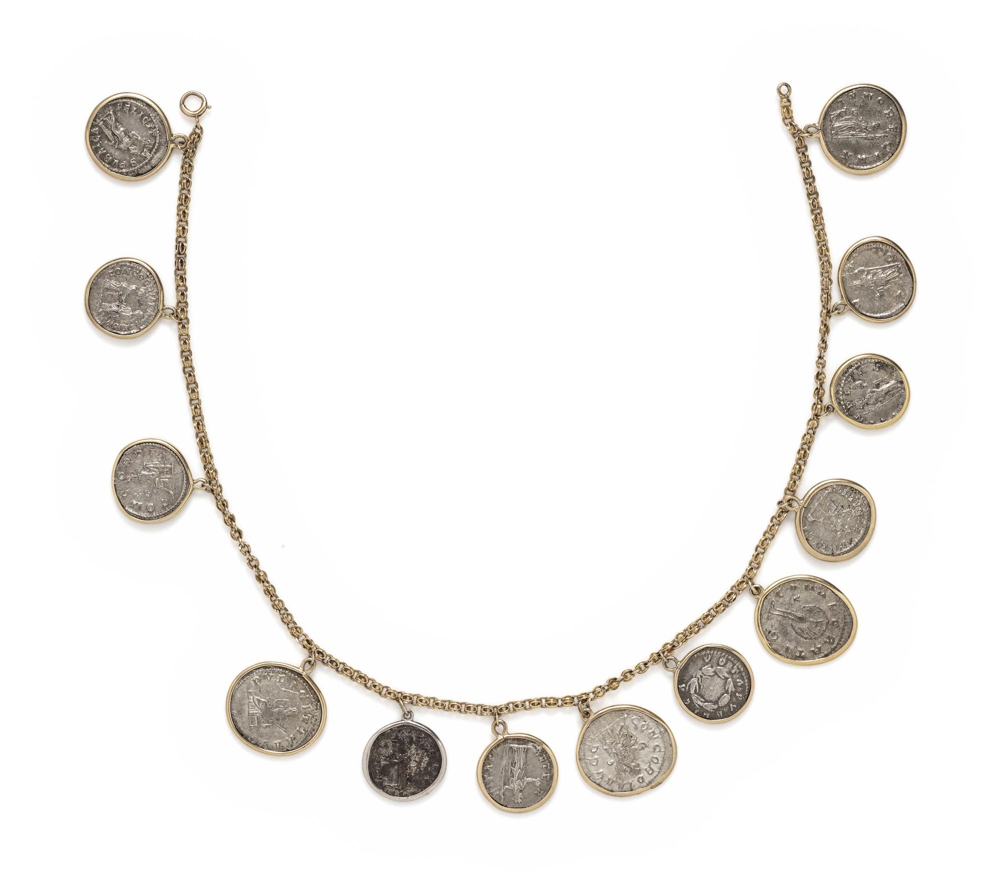 YELLOW GOLD AND SILVER COIN NECKLACE