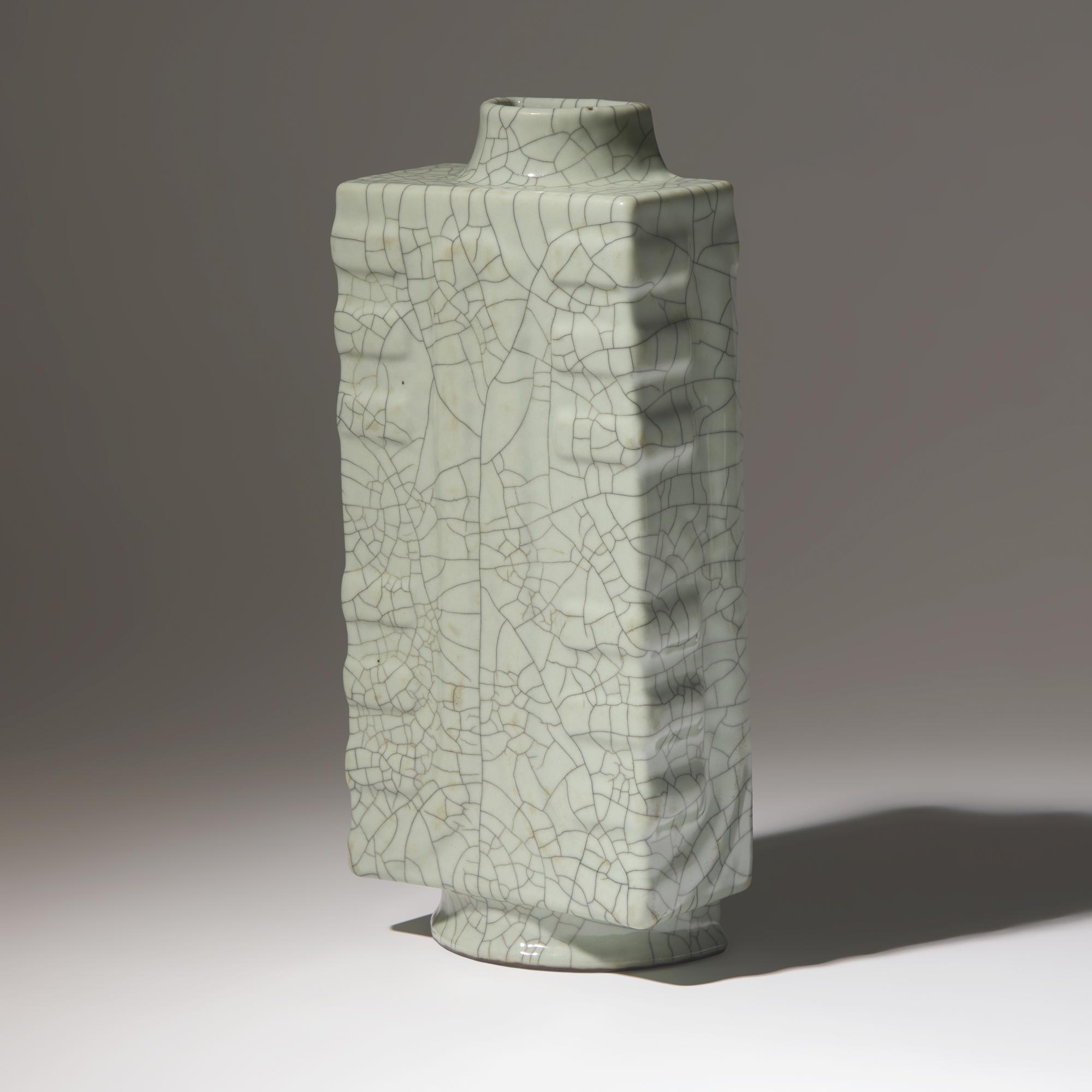 A Rare Chinese Ge Type Cong-Form Wall Vase, Qianlong Mark and of the Period — 清乾隆 哥釉琮式壁瓶