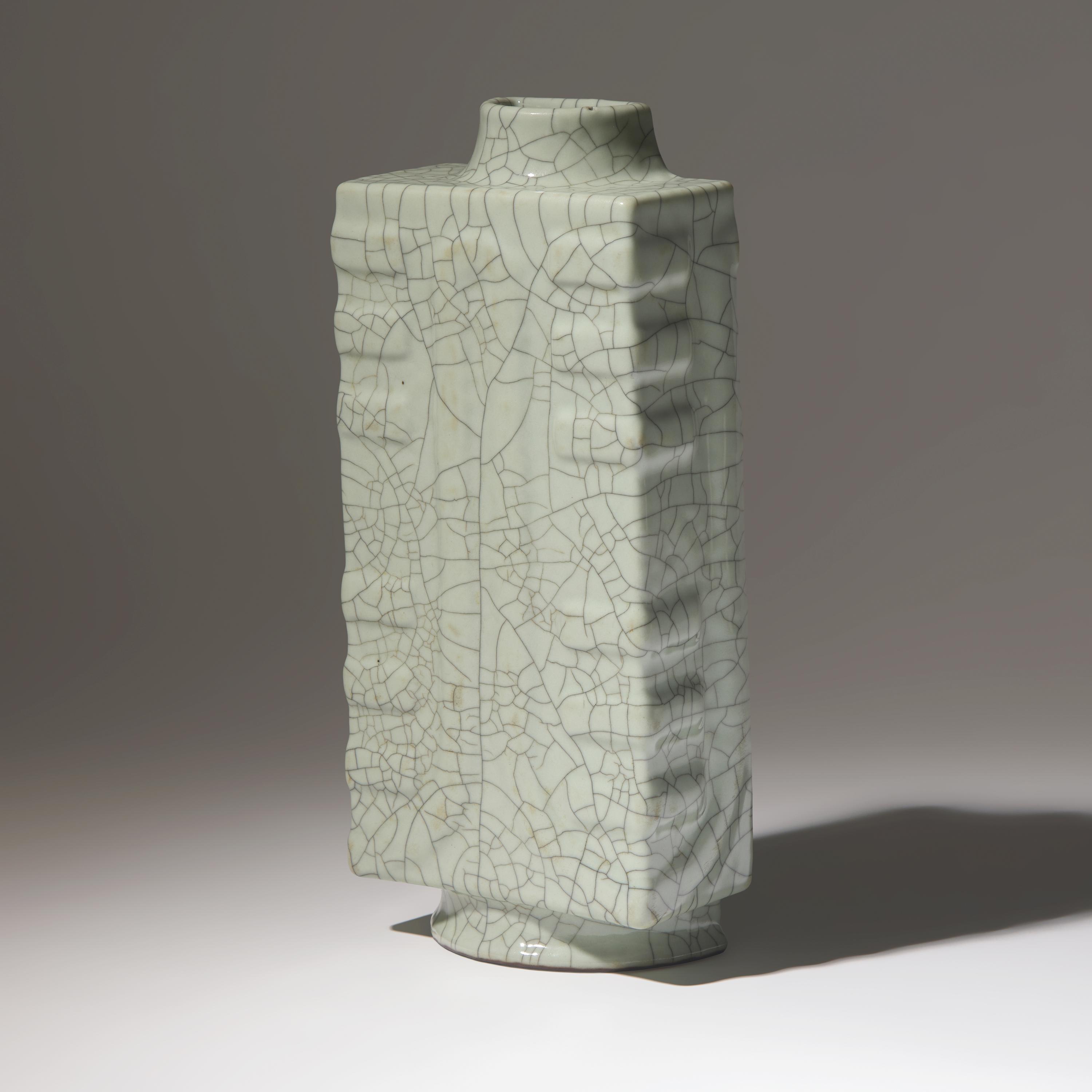 A Rare Chinese Ge Type Cong-Form Wall Vase, Qianlong Mark and of the Period — 清乾隆 哥釉琮式壁瓶