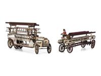 Two Pressed Steel and Tin Toy Fire Trucks