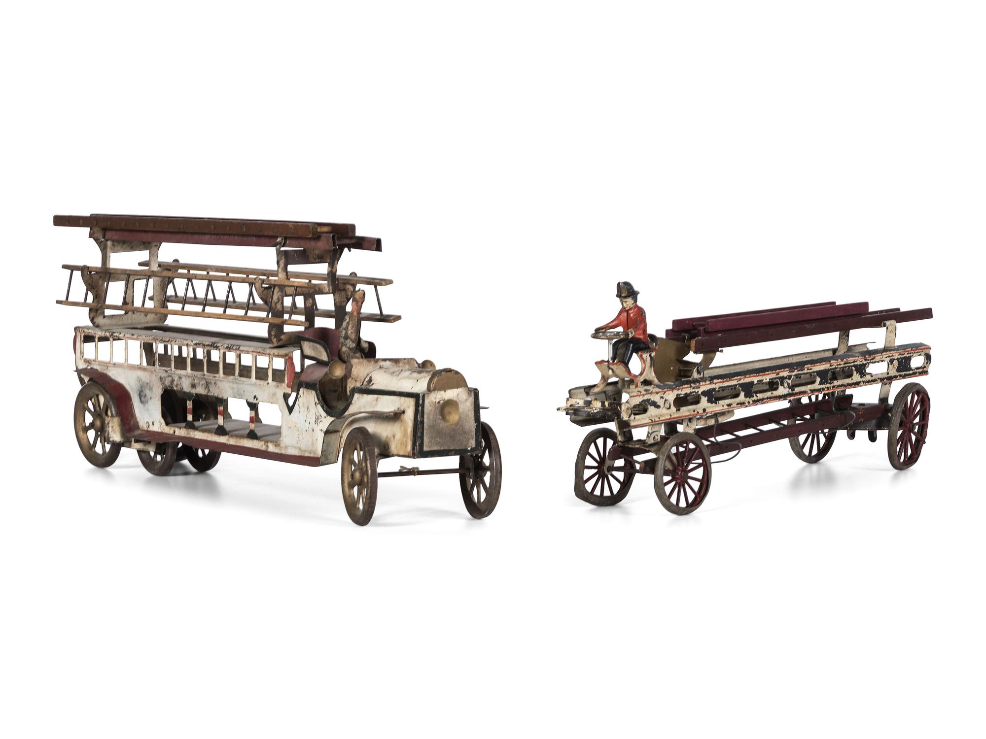 Two Pressed Steel and Tin Toy Fire Trucks