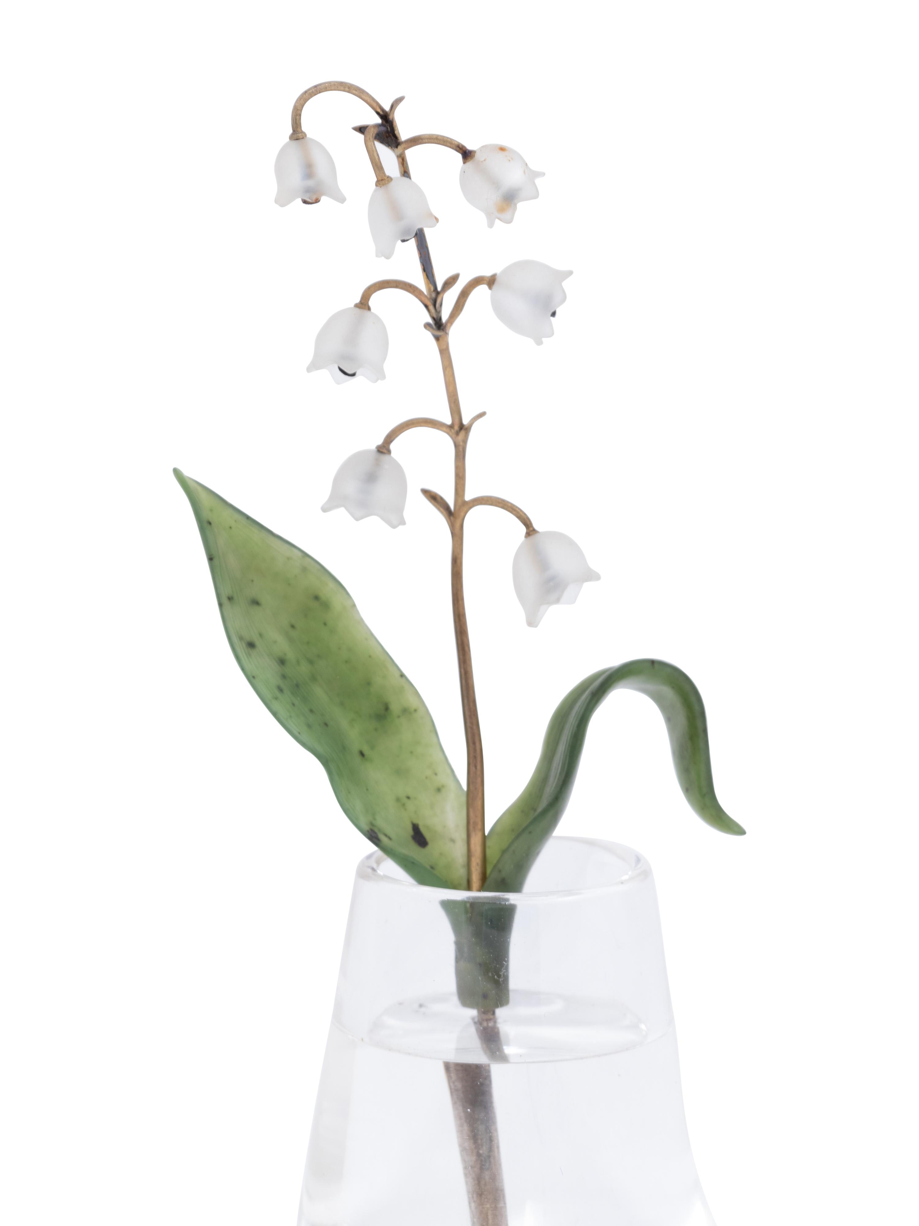 An Important Cartier Carved Rock Crystal, Aventurine and Moonstone Lily of the Valley Flower Study