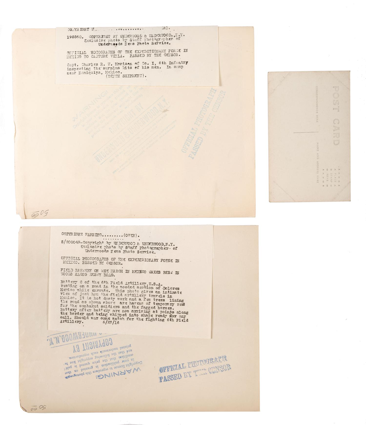 [MEXICAN BORDER WAR]. A group of 4 photographs, incl. Underwood & Underwood images taken in the field.