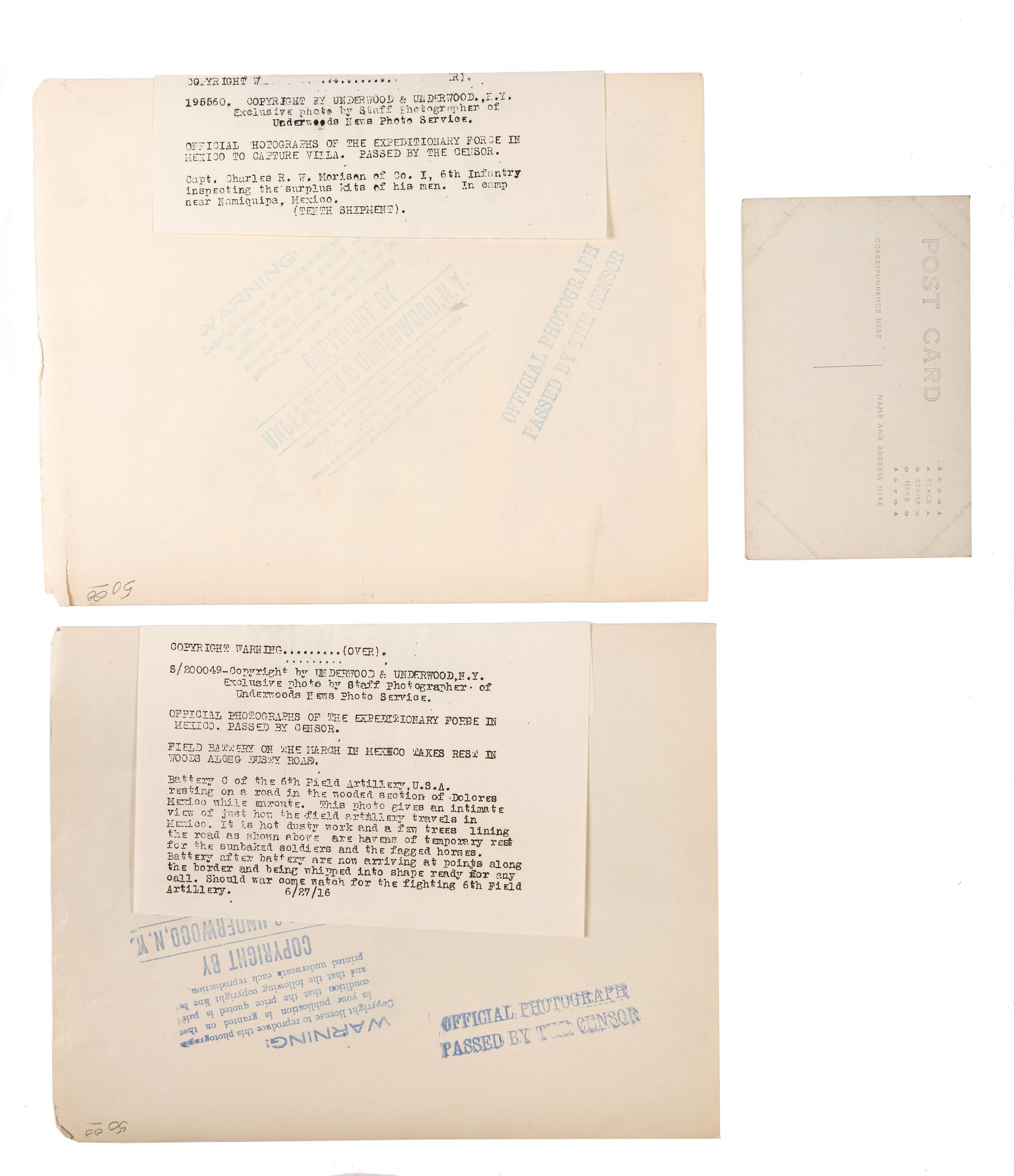 [MEXICAN BORDER WAR]. A group of 4 photographs, incl. Underwood & Underwood images taken in the field.