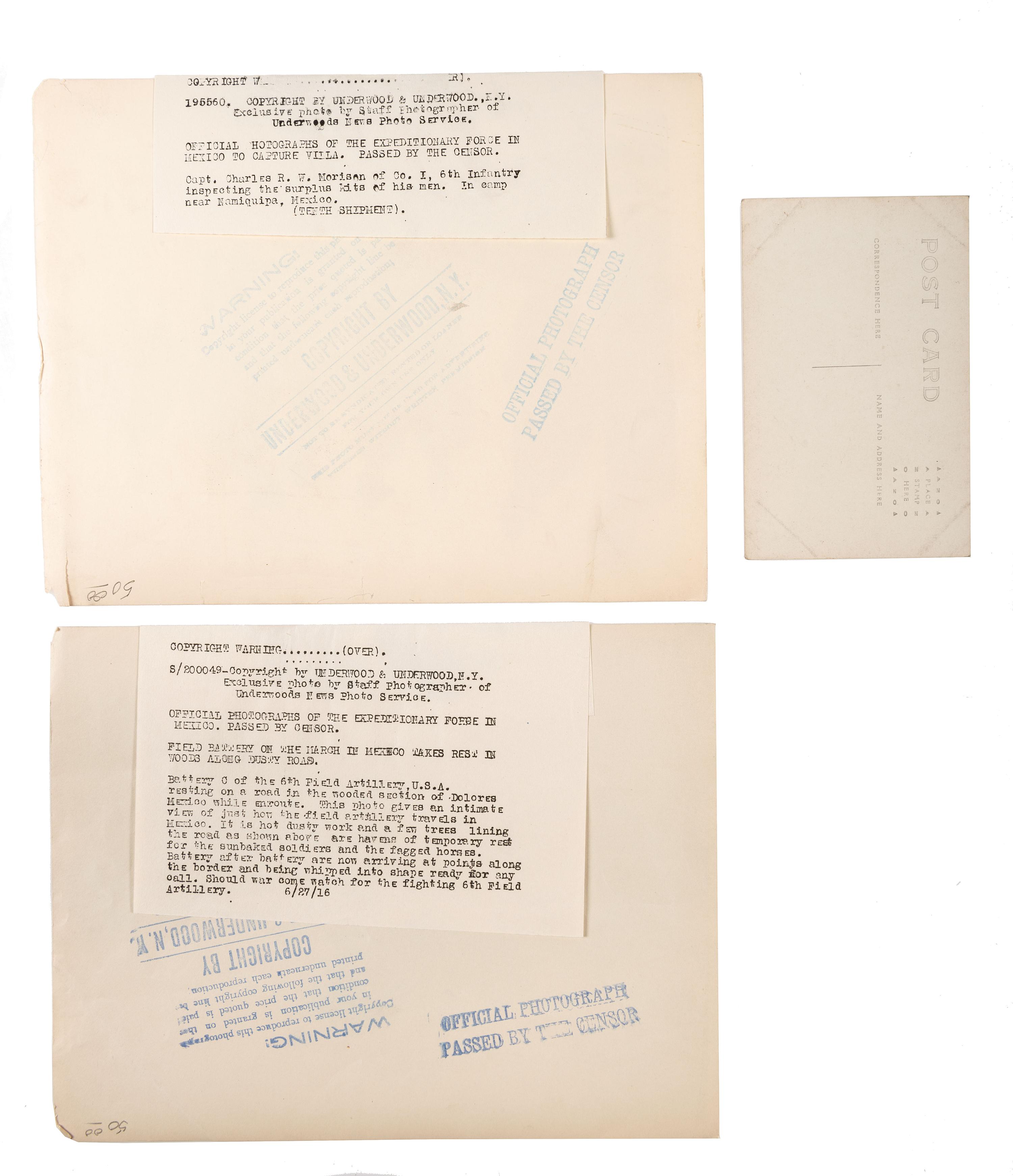 [MEXICAN BORDER WAR]. A group of 4 photographs, incl. Underwood & Underwood images taken in the field.