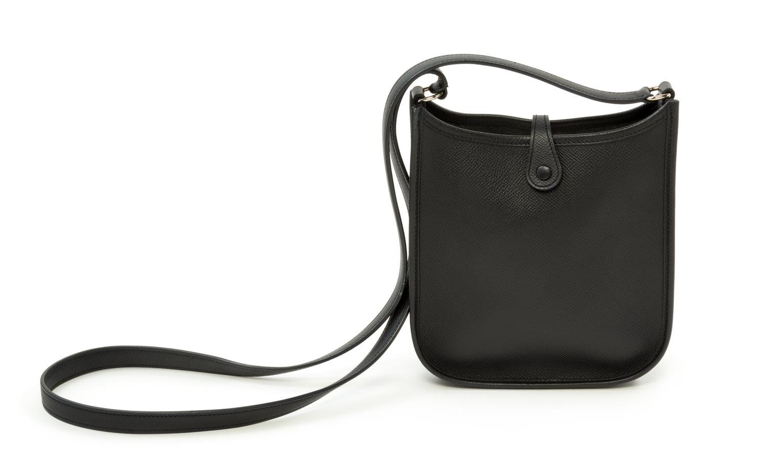 An Hermès Black Epsom Evelyne TPM, 6.7" x 7" x 2"; Strap drop: 22"