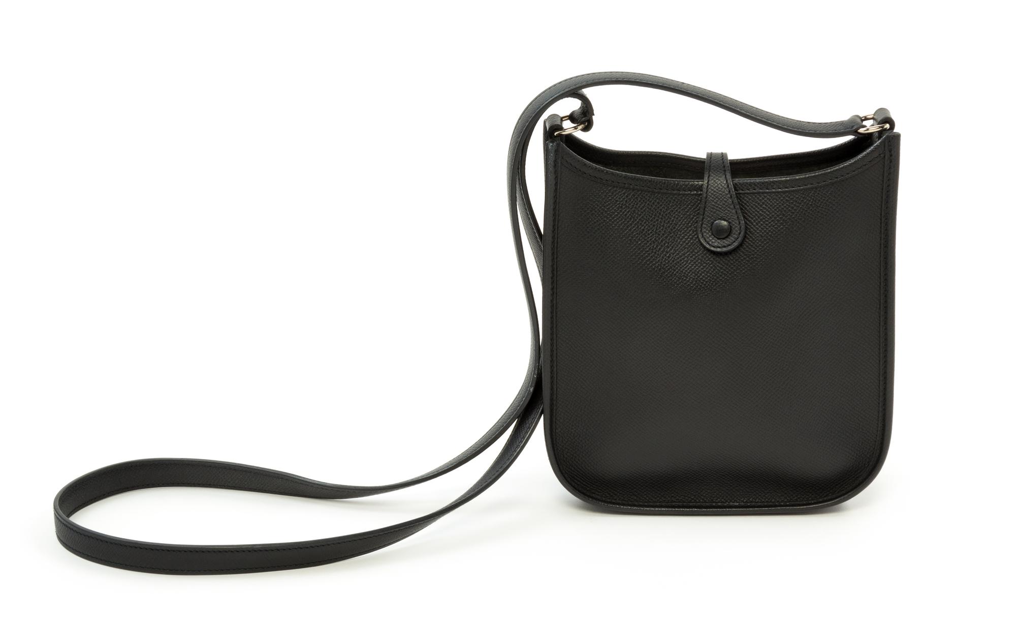 An Hermès Black Epsom Evelyne TPM, 6.7" x 7" x 2"; Strap drop: 22"