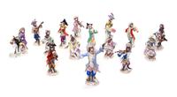 A Meissen Porcelain Fifteen-Piece Monkey Band Height of tallest 7 inches. — 19TH/20TH CENTURY