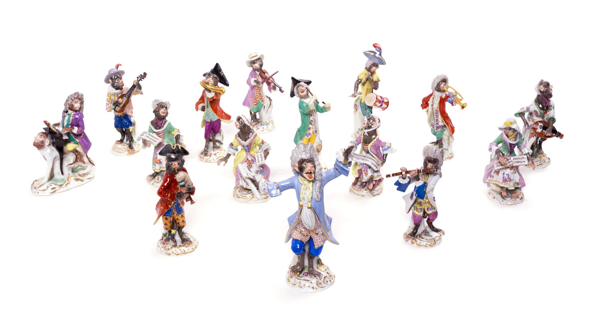 A Meissen Porcelain Fifteen-Piece Monkey Band Height of tallest 7 inches. — 19TH/20TH CENTURY