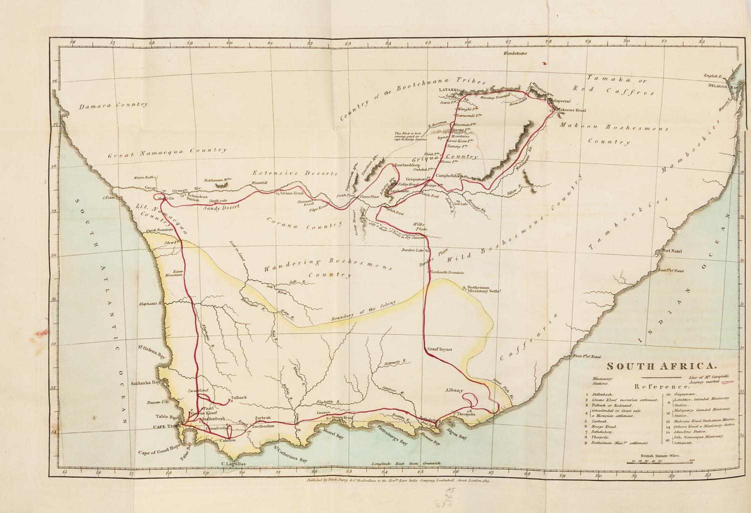 CAMPBELL, John (1766-1840). Travels in South Africa. London, 1815. FIRST EDITION, FIRST ISSUE, ORIGINAL BOARDS.