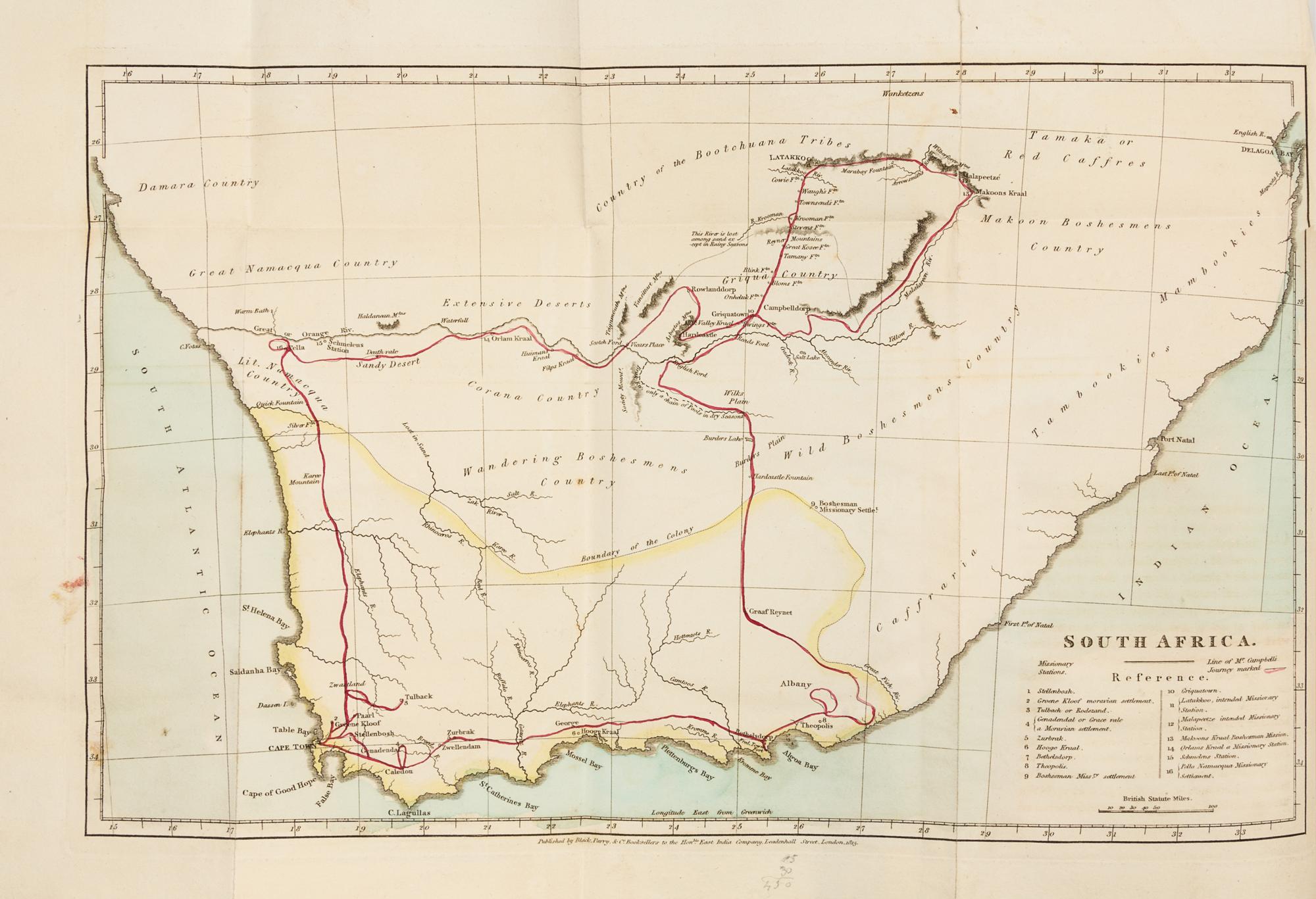 CAMPBELL, John (1766-1840). Travels in South Africa. London, 1815. FIRST EDITION, FIRST ISSUE, ORIGINAL BOARDS.
