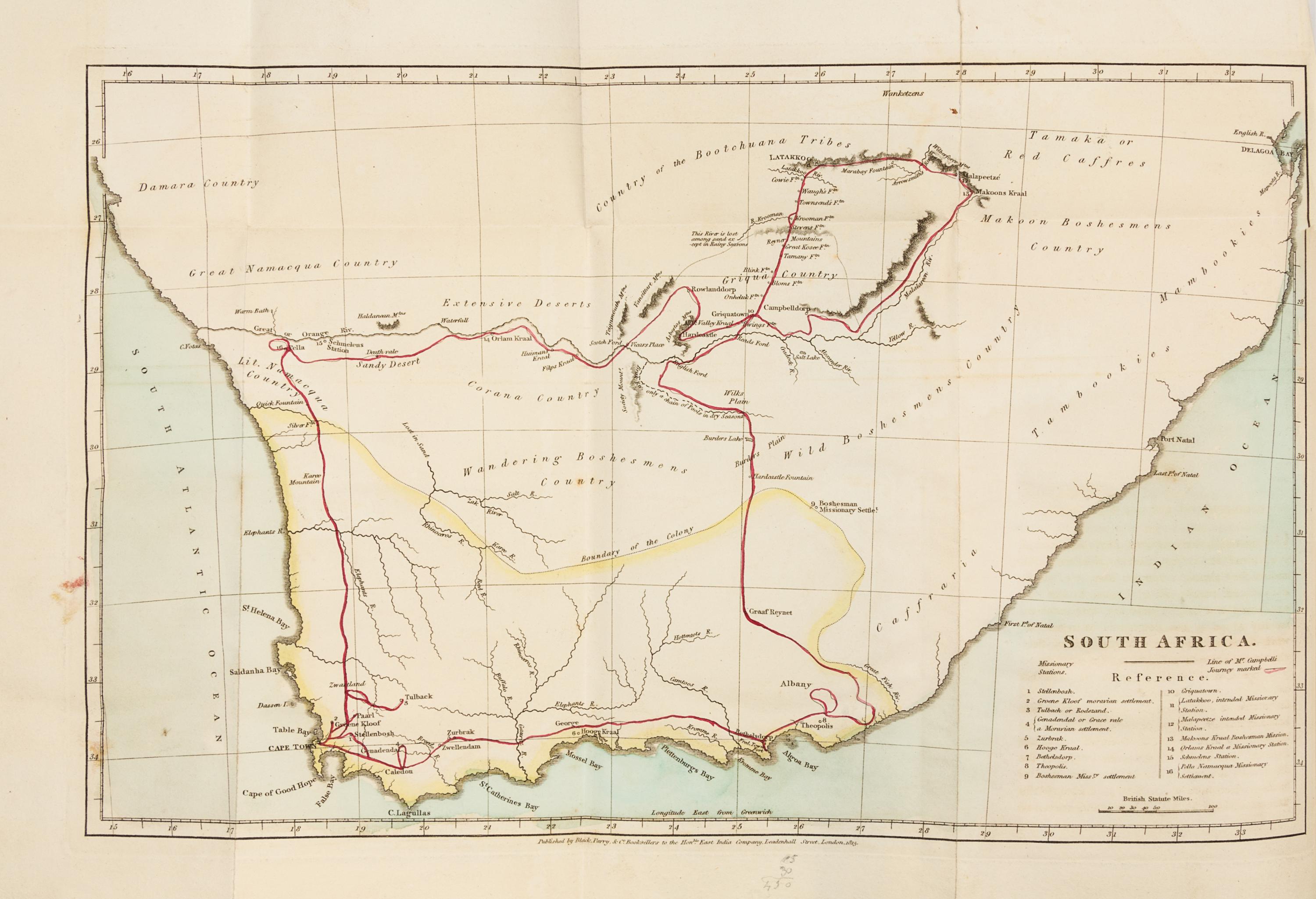CAMPBELL, John (1766-1840). Travels in South Africa. London, 1815. FIRST EDITION, FIRST ISSUE, ORIGINAL BOARDS.