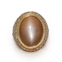 Sillam, Brown Moonstone, Colored Diamond, and Rose Gold Ring