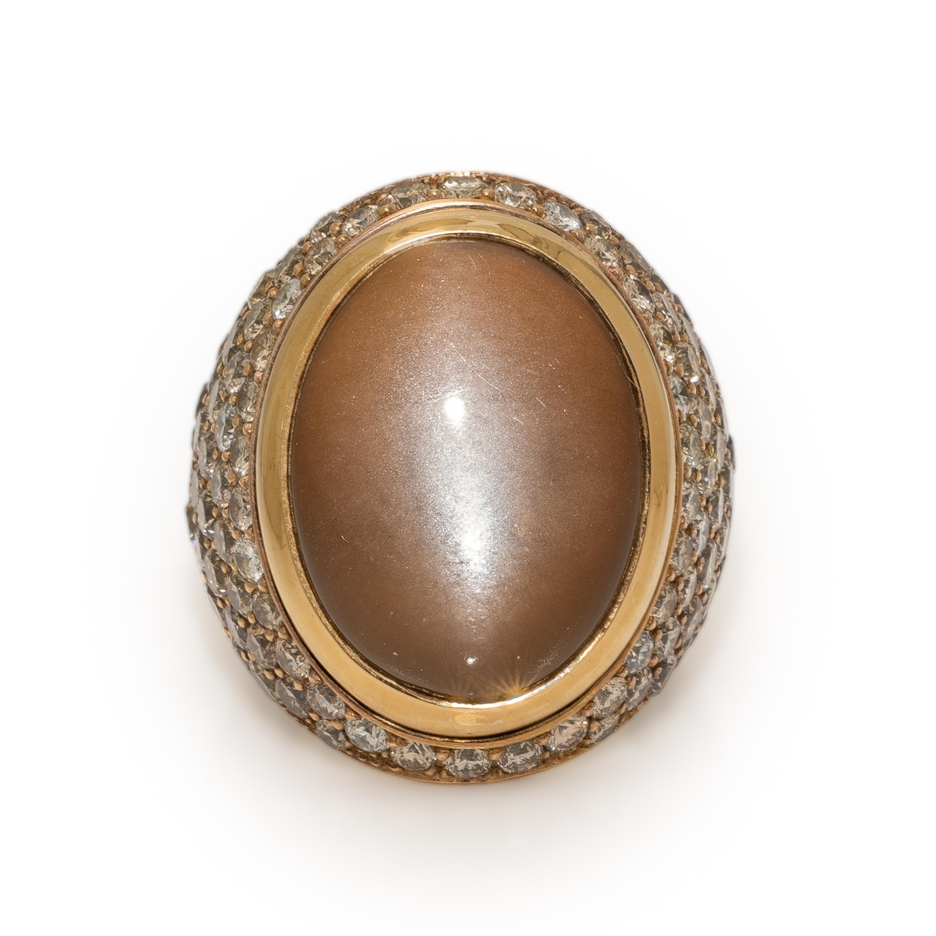 Sillam, Brown Moonstone, Colored Diamond, and Rose Gold Ring