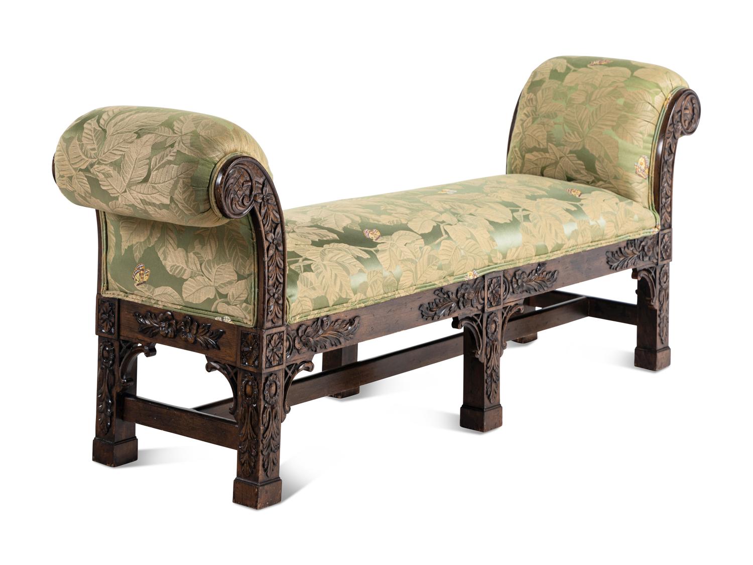 A George III Style Carved Walnut Bench
