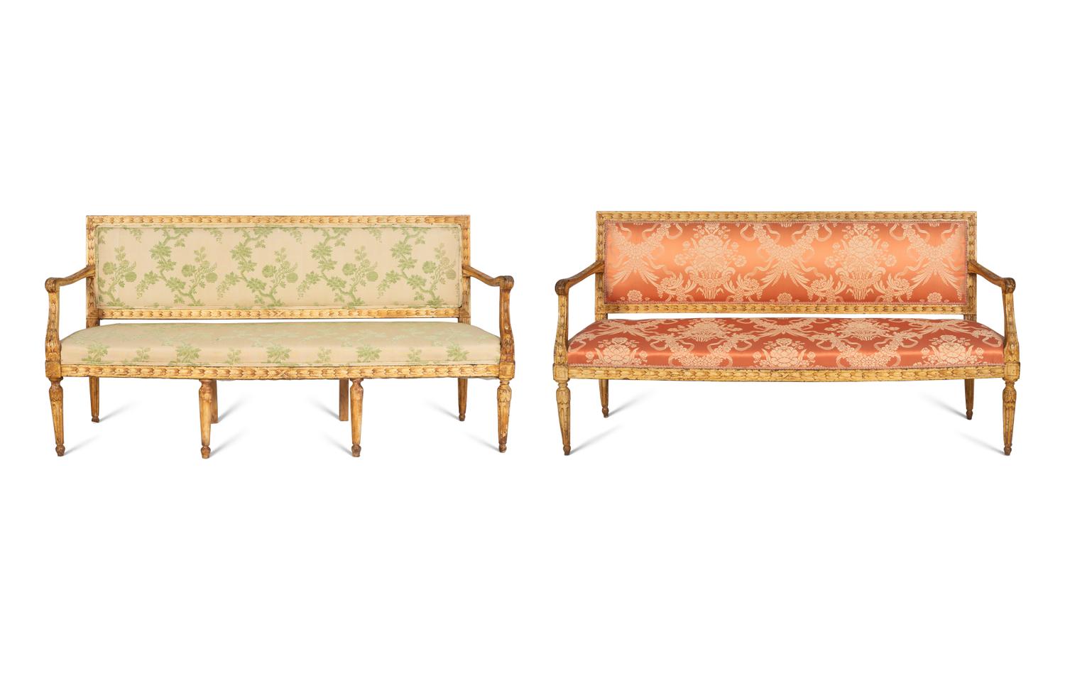 A Near Pair of Italian Neoclassical Cream-Painted Sofas