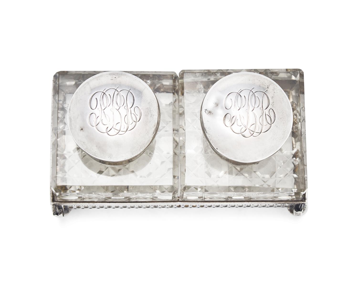 A Sterling Silver and Cut Glass Inkwell Monogrammed for Roberta Brooke Russell (1902-2007, later Brooke Astor)