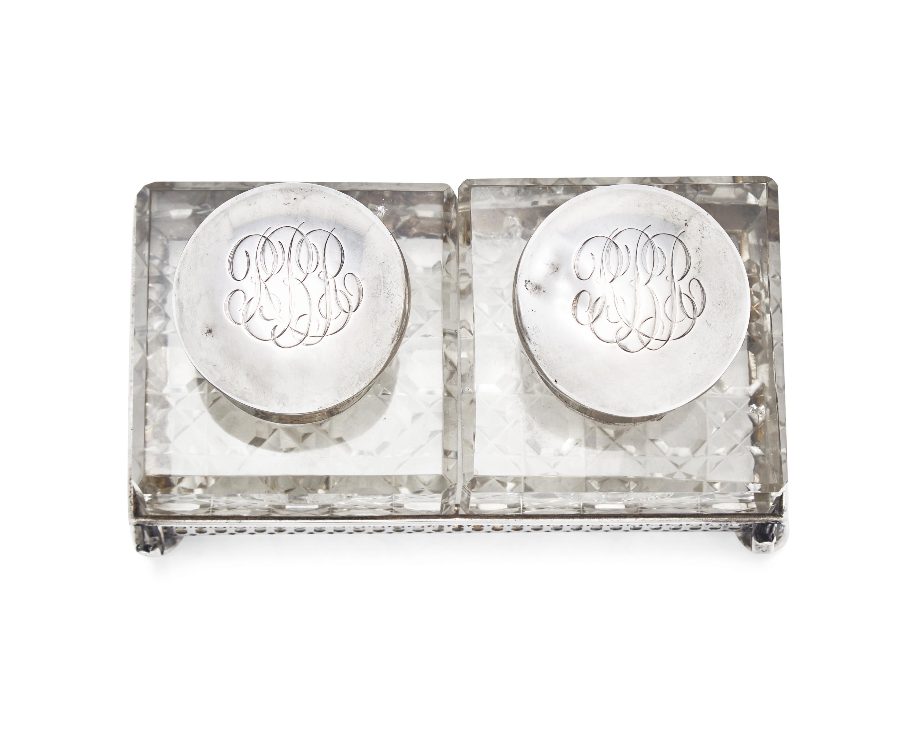A Sterling Silver and Cut Glass Inkwell Monogrammed for Roberta Brooke Russell (1902-2007, later Brooke Astor)