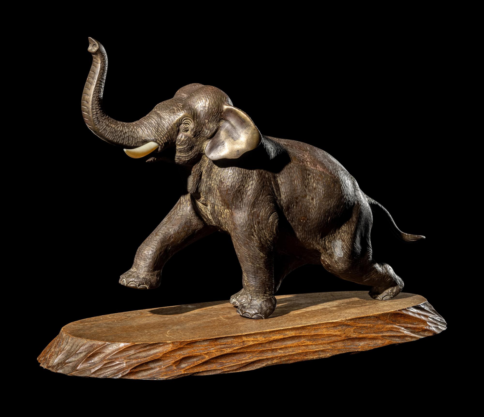 A Japanese Bronze Okimono of an Elephant