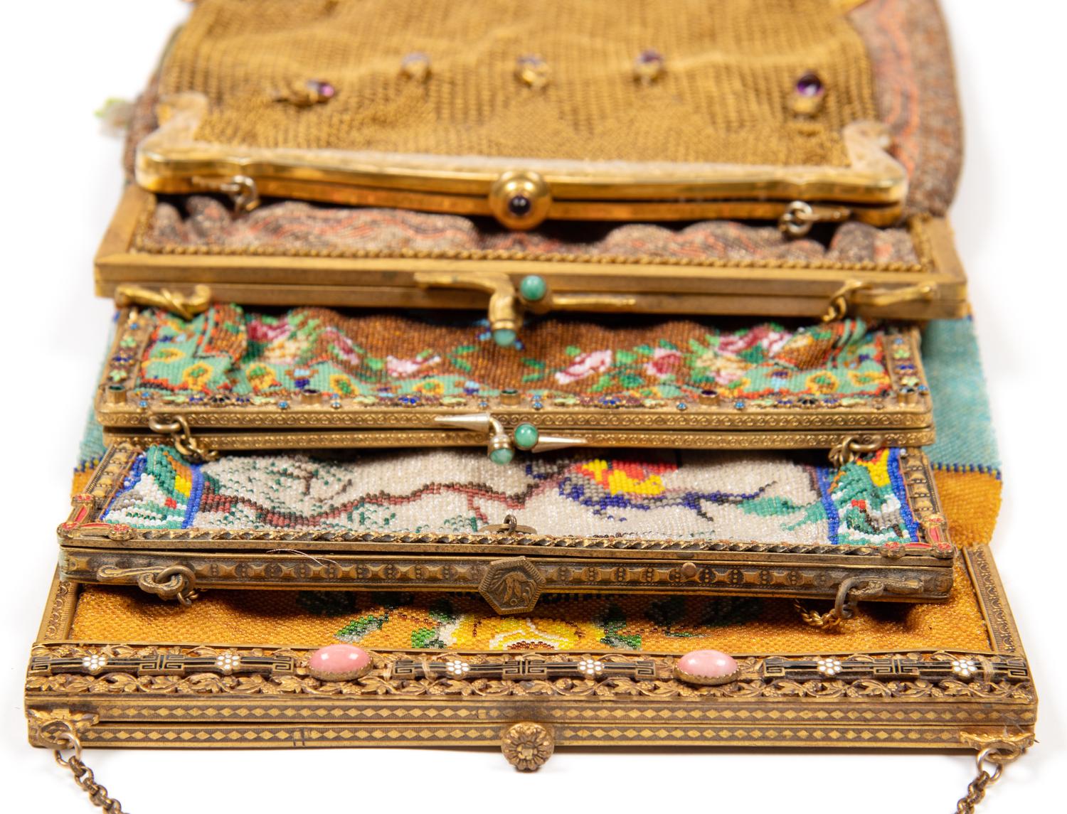 Collection of Eight Accessories; Seven Frame Bags, One Braided Soutache Cloche Hat, 1920s