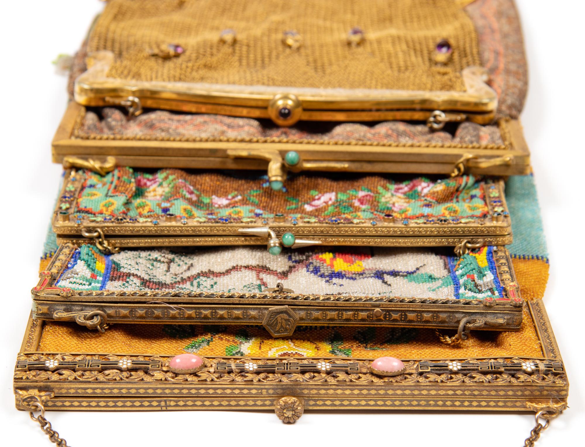 Collection of Eight Accessories; Seven Frame Bags, One Braided Soutache Cloche Hat, 1920s