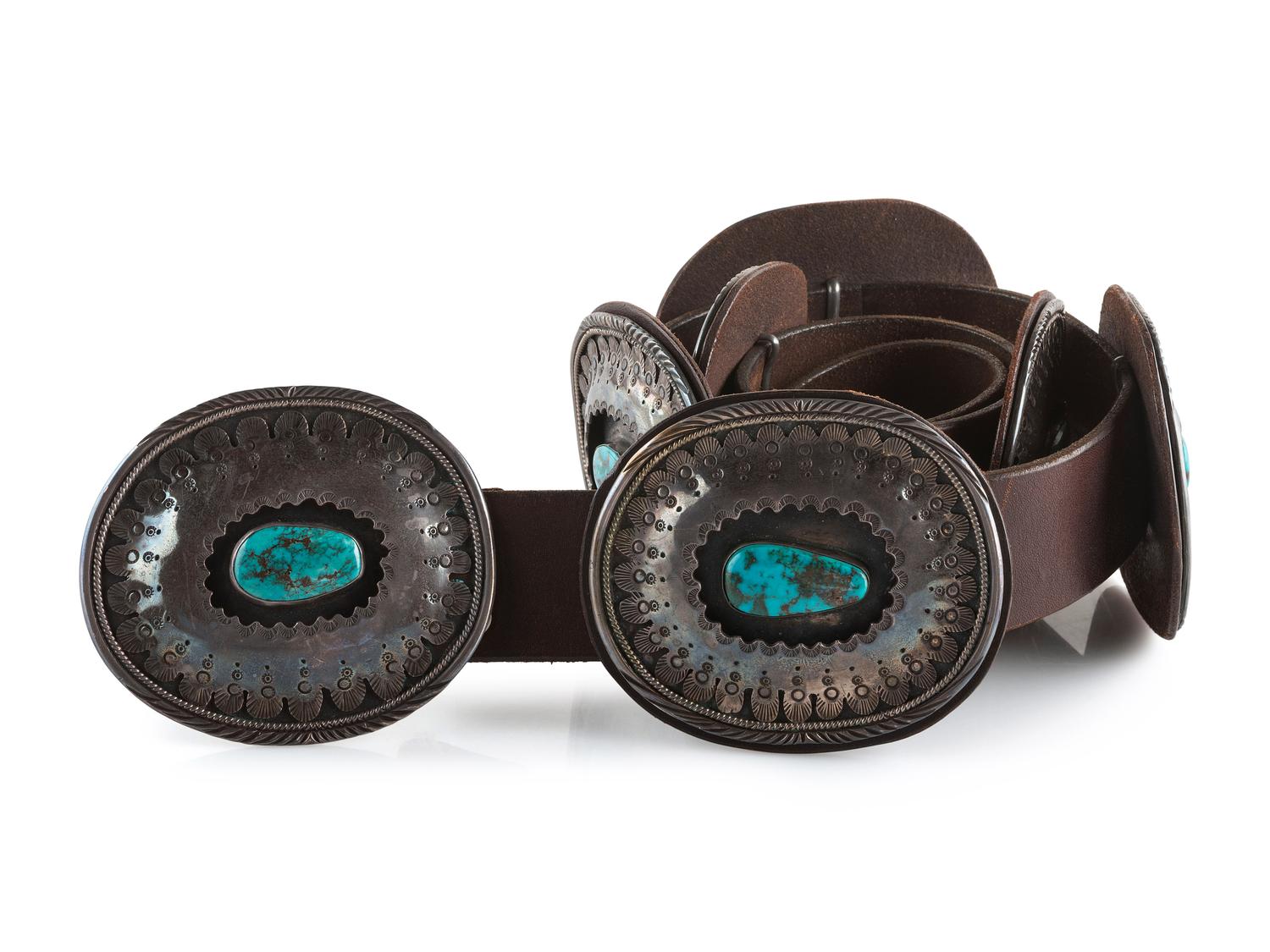 Navajo Silver and Turquoise Shadowbox Concha Belt