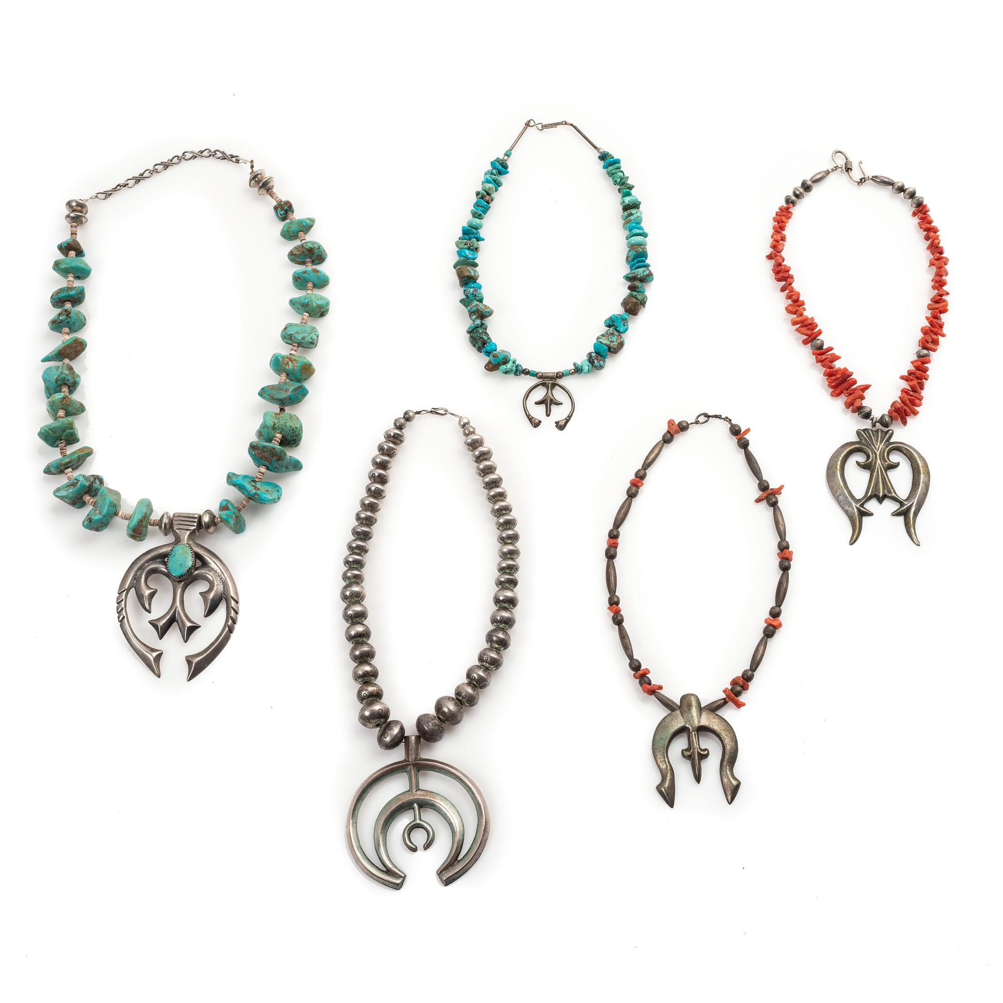 Navajo Sandcast Silver Najas, Strung on Single-Strand Necklaces