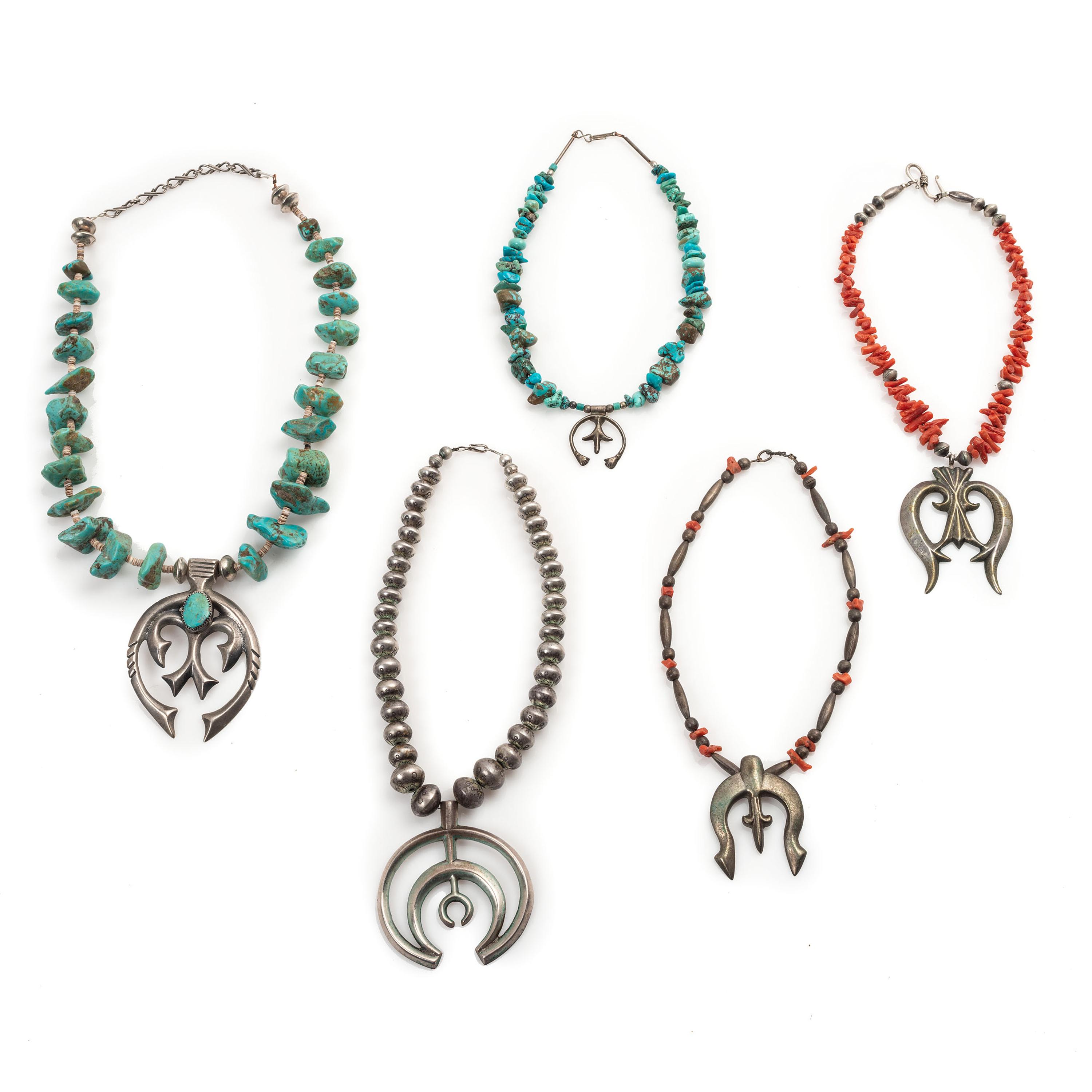 Navajo Sandcast Silver Najas, Strung on Single-Strand Necklaces