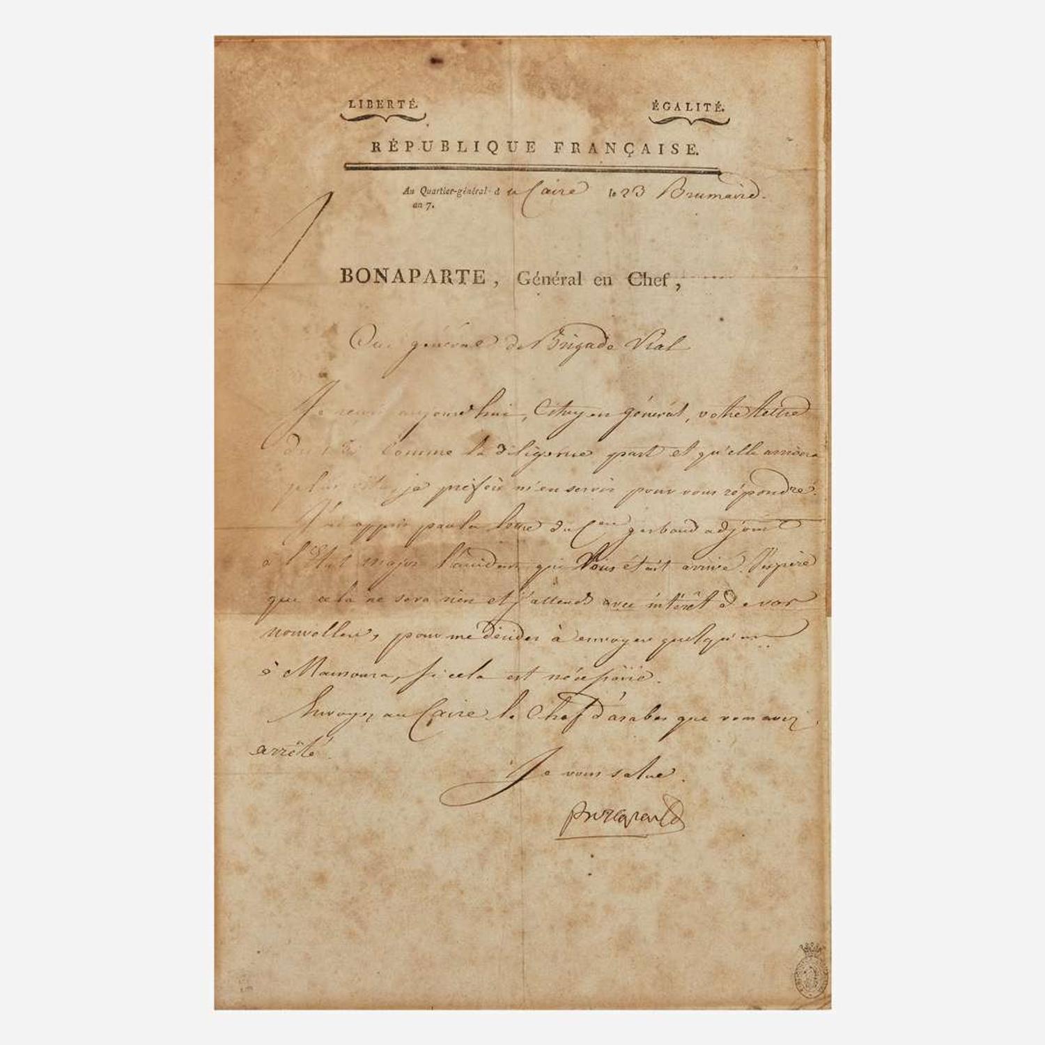 [Autographs & Manuscripts] Bonaparte, Napoleon Letter, signed
