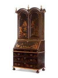 A George II Style Chinoiserie Lacquered Secretary Bookcase