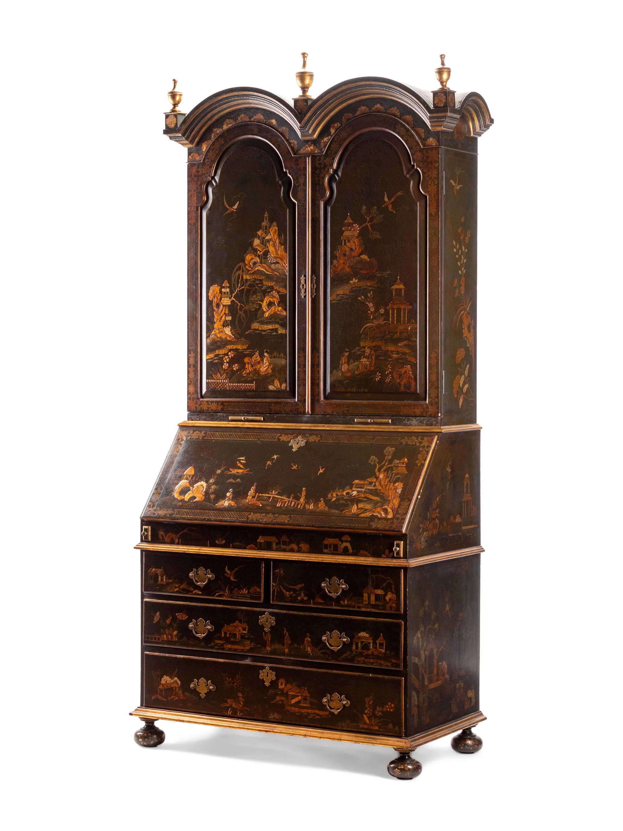 A George II Style Chinoiserie Lacquered Secretary Bookcase