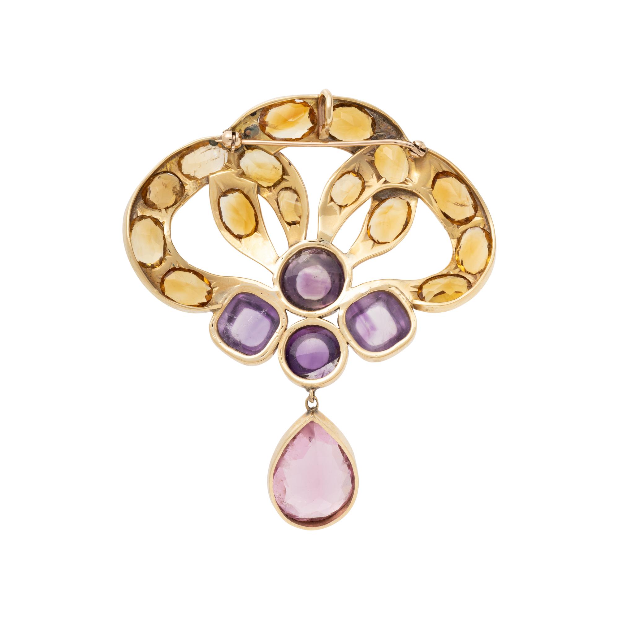 YELLOW GOLD AND MULTIGEM PENDANT/BROOCH