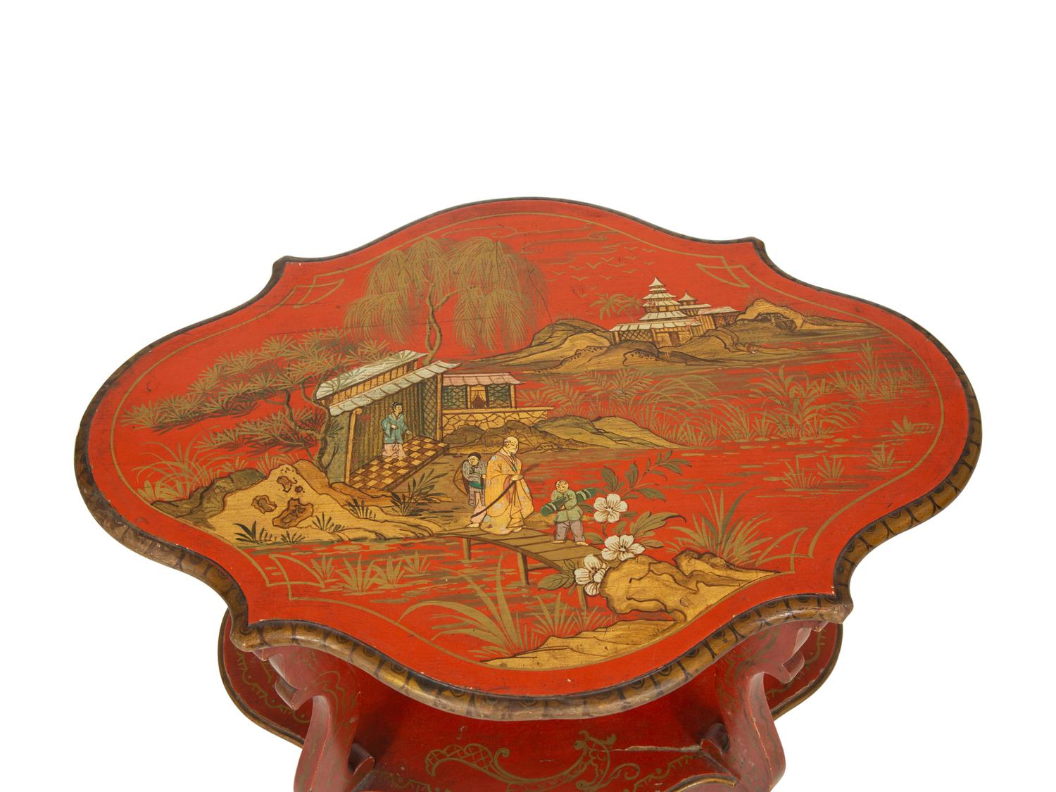 A Red and Gilt-Japanned Two-Tier Side Table