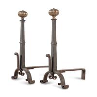 A Pair of Continental Iron and Brass Andirons
