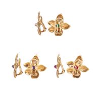 COLLECTION OF YELLOW GOLD AND GEMSTONE FLOWER EARCLIPS