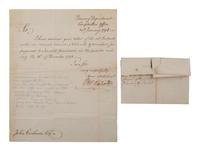 [FOUNDING FATHER]. WOLCOTT, Oliver Jr. (1760-1833). Letter signed ("Oliv. Wolcott Jr.") as Comptroller. "Treasury Department, Comptroller's Office," 20 January 1794. With free franked envelope.