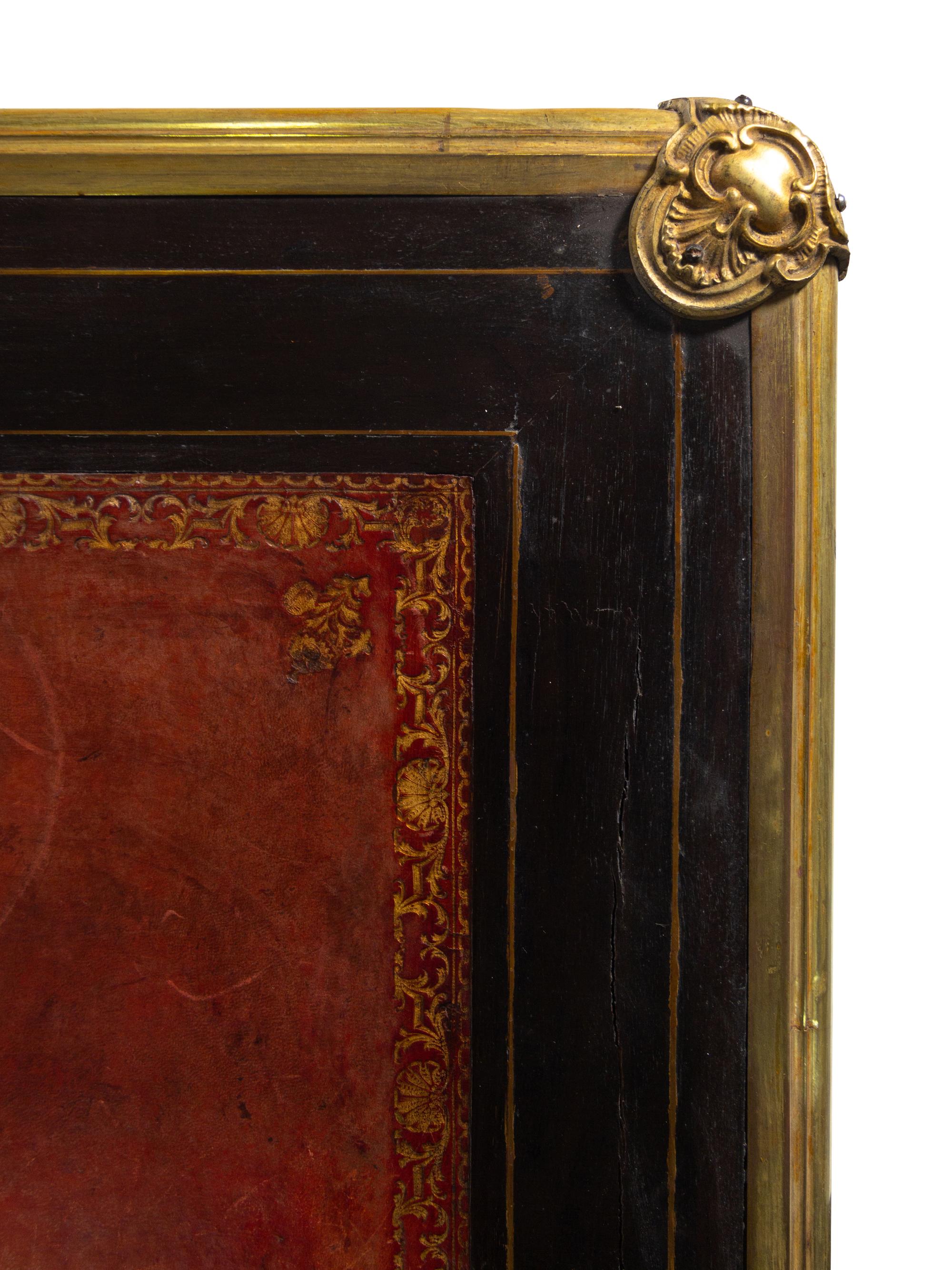 A Louis XV Gilt Bronze Mounted Brass Inlaid Ebonized Bureau Plat