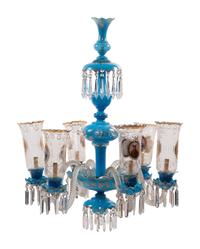 A Bohemian Enameled Opaline Glass Six-Light Chandelier for the Persian Market