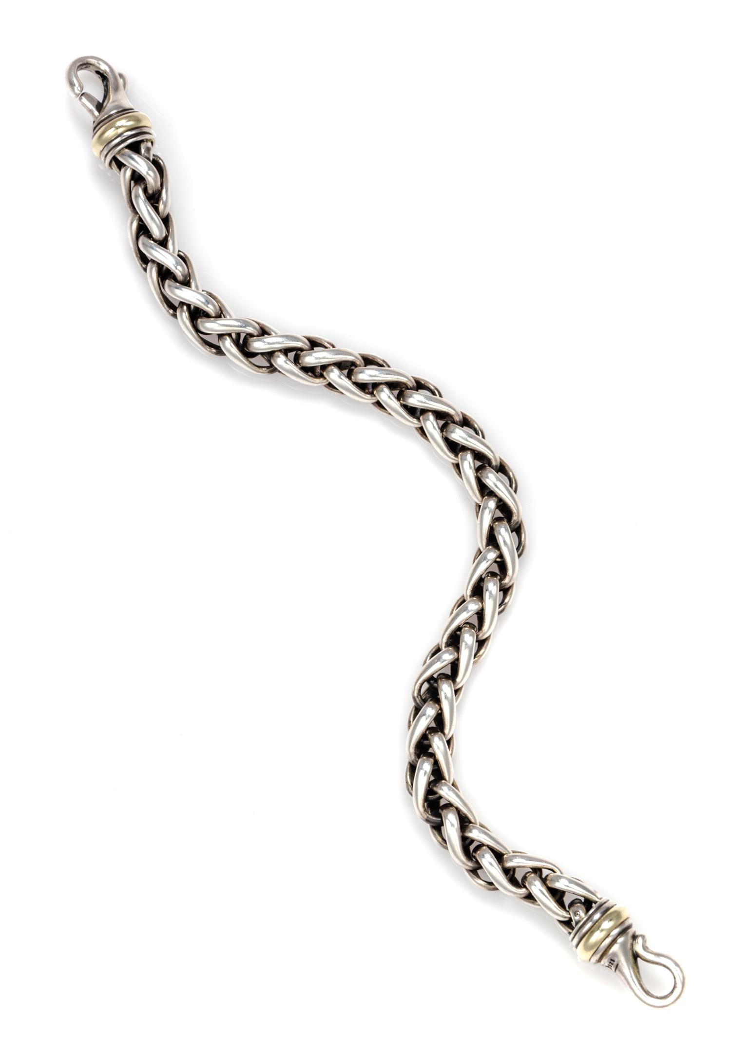 A Sterling Silver and 14 Karat Yellow Gold Wheat Chain Bracelet, David Yurman, 31.80 dwts.