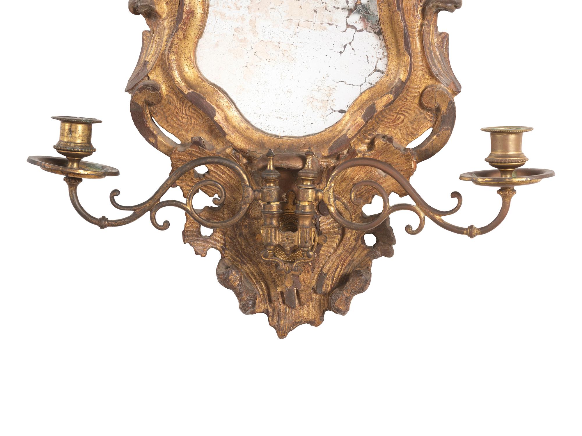 A Pair of Rococo Style Giltwood Girandole Mirrors