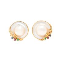 Mabé Pearl, Multigem, and Yellow Gold Earrings