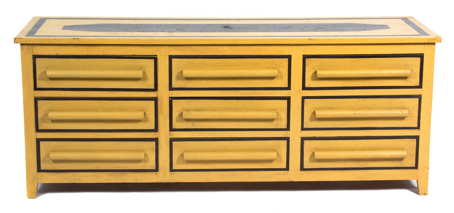 A Mid-Century Painted Wood Nine-Drawer Dresser Height 28 1/2 x width 72 x depth 22 1/2 inches. — 20TH CENTURY
