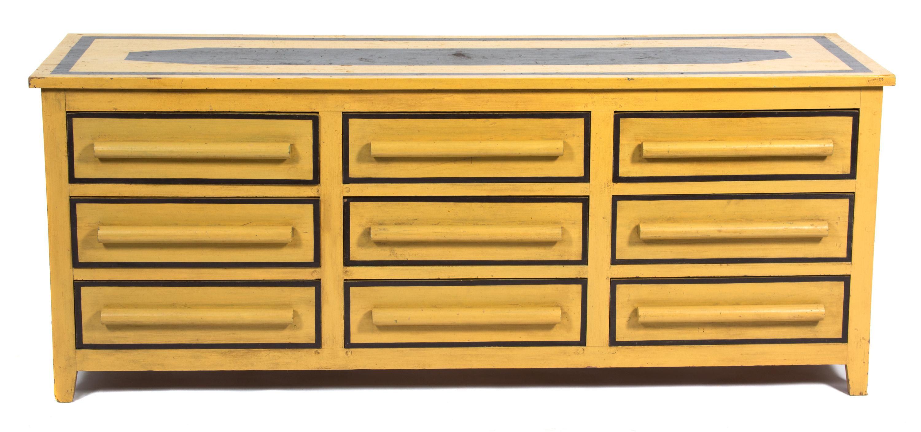 A Mid-Century Painted Wood Nine-Drawer Dresser Height 28 1/2 x width 72 x depth 22 1/2 inches. — 20TH CENTURY